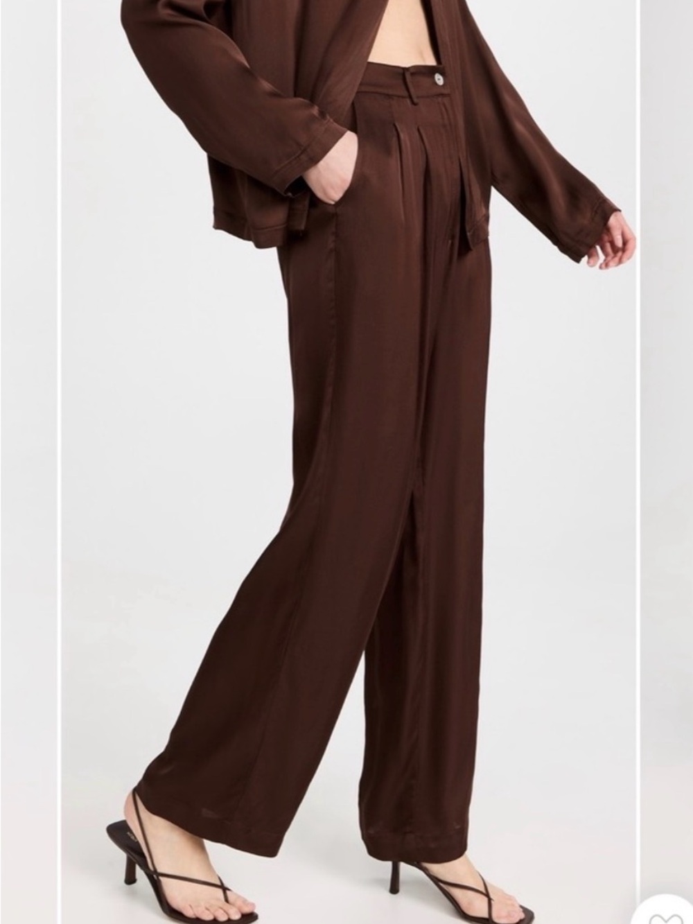 DONNI. Silky Wide-Leg Brown Pants - Picture 4 of 6